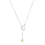 Sterling Silver White Freshwater Cultured Pearl  Flower-Shaped Chain Lariat Necklace (7.5-8mm), 18