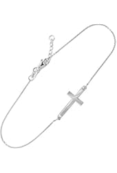Sterling Silver Cute Sideways Cross Bracelet (7.50 to 8.00 inches)
