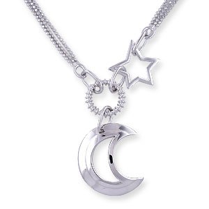Sterling Silver Open Moon Star 18 Necklace