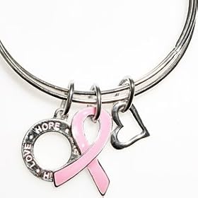 Pink Ribbon Bangle Charm Bracelet
