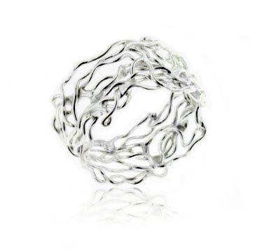 Unique Filigree Wirework Wide Band Sterling Silver Ring (Size 6,7,8,9,10)
