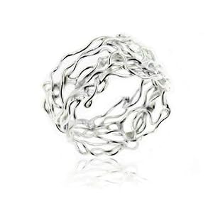 unique filigree wirework wide band sterling silver ring