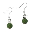 Sterling Silver .925 Genuine Indian Agate Green Bead 8mm Dangle Bali Bead Earrings