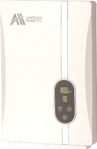 American Hometec AHQ-C10 Coilless Technology Electric Tankless Water Heater for Sinks -AHQ-C10 220V 20/30/40 Amps 1.3 GPM at 45F Raise, White with Chrome