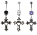 DANGLING HEART GEM CROSS BELLY RING BNACRS16TZ- TANZANITE