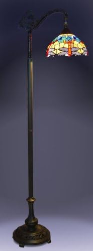 Serena D'Italia Elegant Tiffany Style Red Glass Dragonfly Bridge Floor Lamp, Handcrafted in The Antique Style of Louis Comfort Tiffany