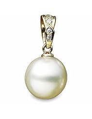 18K Yellow Gold South Sea Cultured Pearl With Diamond Pendant 1/10Ct T With 12.00 mm Fine