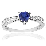 Created Sapphire Heart and Diamond Ring