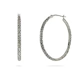 Eve's Addiction Bali Style Sterling Silver Oval Hoop Earrings
