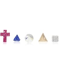 Steve Madden Multi-Colored Cross and Pyramid Set of 5 Stud Earrings
