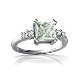 14K White Gold Square Genuine Green Amethyst Art Deco Ring Size 8.5