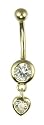 9ct Yellow Gold Ladies Cubic Zirconia Body Bar - Articulating Heart