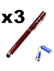 Digital Device Accessory: Bluecell Red Color Pack of 3 Pcs of 4 in 1 Capacitive Stylus Styli and Ball Point Pen with Red Laser Presentation Pointer and LED Torch Light for Apple iPad, iPhone, Samsung Kindle Tablet - BLUECELL