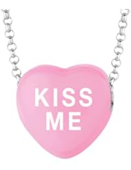 Sterling Silver 14mm Dk Pink enamel Sweethearts KISS ME Heart Pendant