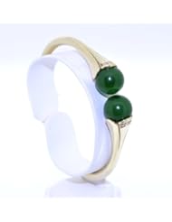14K Yellow Gold Natural Green Jade/Diamond Bangle
