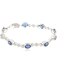 Sterling Silver Created Blue and White Sapphire Bracelet, 7.25"