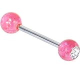 Single Gem Shocking Pink Glitter Barbell Tongue Ring