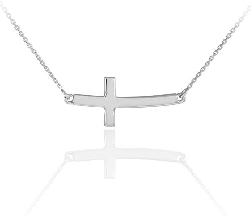 925 Sterling Silver Sideways Cross Curved Cute Necklace