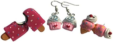 3 Cute Pairs of Kawaii Girls Cupcake, Ice Cream Cone and Pink Popsicle Earrings from Jenna Lyn