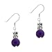 Sterling Silver .925 Genuine Amethyst Stone Bead 8mm Dangle Bali Bead Earrings