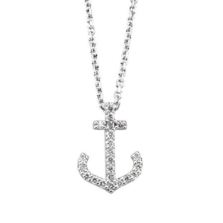 Diamond and White Gold Anchor Necklace