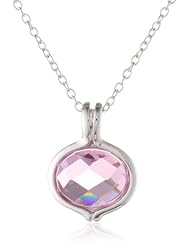 Sterling Silver Pink Simulated Diamond Solitaire Oval Pendant Necklace, 18"
