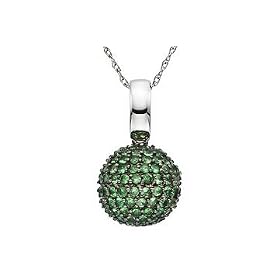 1 1/4 Carat Tsavorite 14K White Gold Pendant w/Black Rhodium and Chain