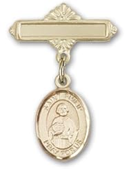 14K Gold Baby Badge with St. Philip the Apostle Charm and Polished Badge Pin