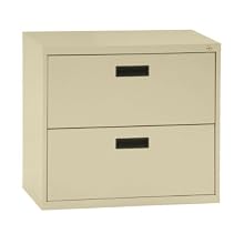 Sandusky 400 Series Putty Steel Lateral File Cabinet with Plastic Handle, 30" Width x 27-1/4" Height x 18" Depth, 2 Drawers
