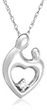 Sterling Silver Mother & Child Cubic Zirconia Heart-Shaped Pendant by Janel Russell, 18"