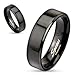 STR-0037 Black IP Over Stainless Steel Beveled Edge Flat Band Ring; Comes With Free Gift Box