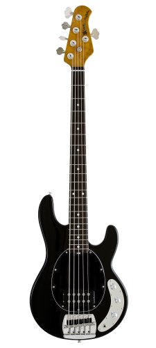 Ernie Ball Music Man Classic Collection StingRay 5 String Bass - Single Humbucker Black Finished Birdseye Maple Neck Black Pickguard