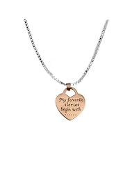 Sterling Silver with Rose Gold Flashed "My Favorite Stories Begin with One Time My Mom and I" Reversible Heart Pendant Necklace , 18"