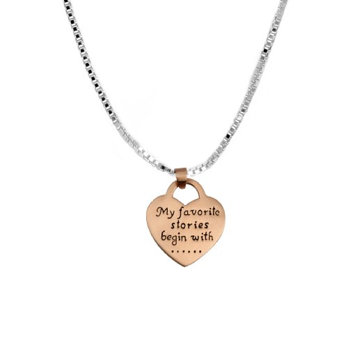 31lYT5Io2zL Sterling Silver Jewelry: Sterling Silver with 14k Rose Gold Plated "My Favorite Stories Begin with One Time My Mom And I" Reversible Heart Pendant, 18"