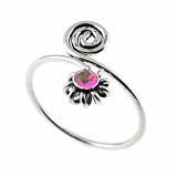 Sterlling Silver Pink cz Flower Swirl Toe Ring