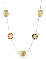 Goldtone Peach, Lemon and Smokey Quartz Gemstone Necklace, 35"