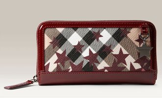 Burberry Chester Star Noval Check Print Zip Around Wallet Berry Red