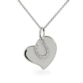 Sterling Silver Horseshoe Heart Charm Pendant - 18 inches