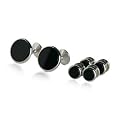 Onyx and Rhodium Silver Cufflinks and Studs