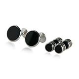  : Onyx and Rhodium Silver Cufflinks and Studs