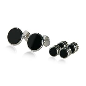 Onyx and Rhodium Silver Cufflinks and Studs by 