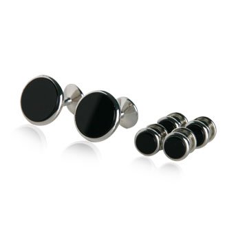 Onyx and Rhodium Silver Cufflinks and Studs