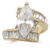 14k Gold Plated Marquise & Baguette CZ Engagement Ring