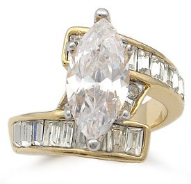14k Gold Plated Marquise & Baguette CZ Engagement Ring