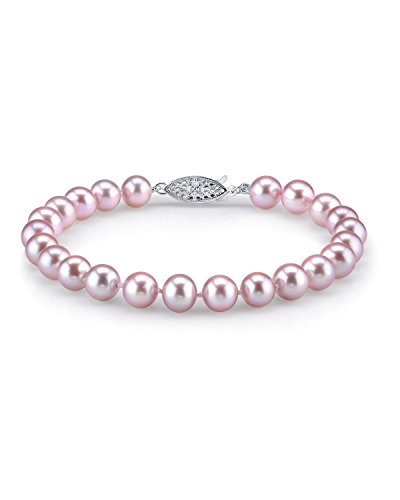 14K Gold 7-8mm Round Pink Freshwater Cultured Pearl Bracelet - AAAA Quality