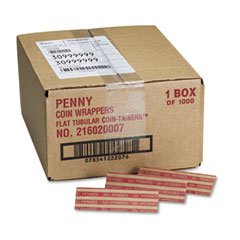 MMF Industries Pop-Open Flat Paper Coin Wrappers, Pennies, Red, 1000 Wrappers per Box (216020007)