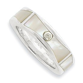 Genuine IceCarats Designer Jewelry Gift Ss White Ice .01Ct Diamond And Mop Ring Size 6.00