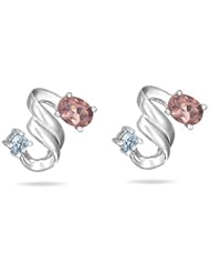 1.60 Cts Pink Tourmaline & 0.34 Cts Aquamarine Earrings in 14K White Gold