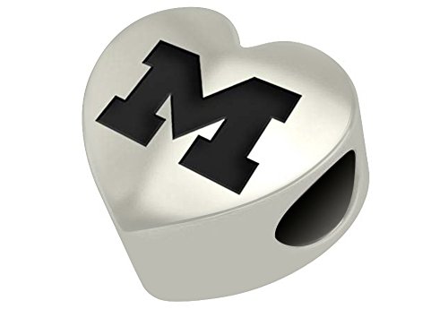 Michigan Wolverines Sterling Silver Heart Bead Fits Most European Style Beaded Charm Bracelets