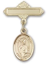 14K Gold Baby Badge with St. Kilian Charm and Polished Badge Pin